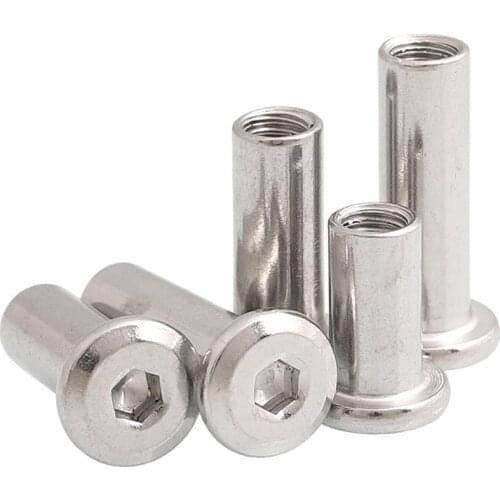 50pcs Steel barrel cross nut M6 M8 Flat Head Rivet Hex Socket Screw Post Female Thread t nut fasteners Furniture connecter