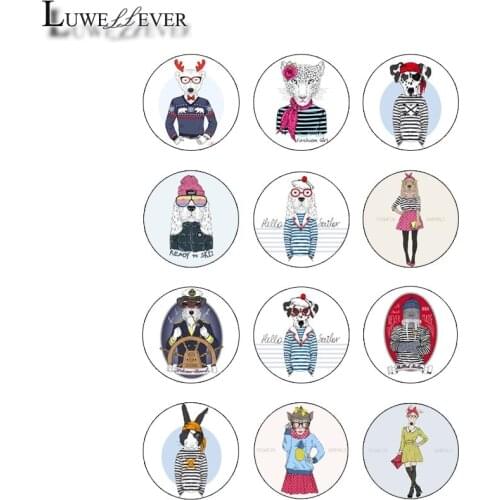 12mm 10mm 14mm 16mm 20mm 25mm 434 12pcs/lot Animal Mix Round Glass Cabochons Jewelry Findings 18mm Snap Button Charm Bracelet