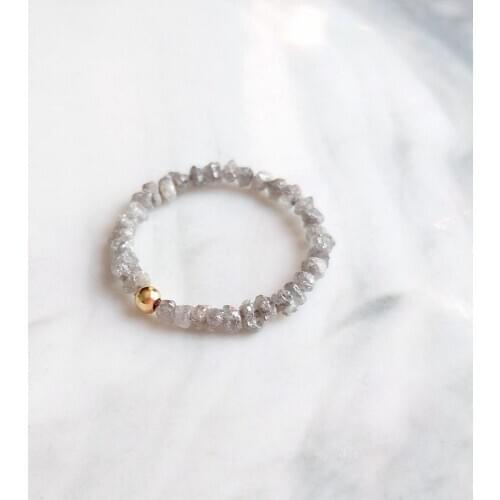 Lii Ji Real Grey Raw Diamond Ring April Birthstone American 14K GF Bead Handmade Ring Male Female Valentine‘s Day Gift