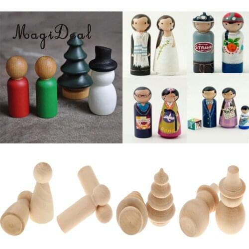 MagiDeal 80 Pieces Rustic Unfinished Wooden Peg Dolls Snowman Tree Female Male DIY Craft Cake Topper Gift