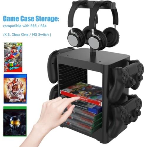 Multifunctional Vertical Stand Storage Rack Headset Games Storage Disc Rack for PS5/PS4/XBOX Series X/Xbox One/Nintendo Switch