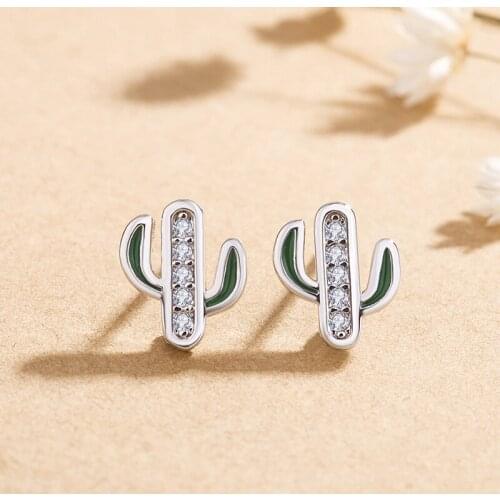 Drops Of Oil Fashion Cactus Exquisite Studs Earrings,Fashion Green Cactus Crystal Ear Jewelry