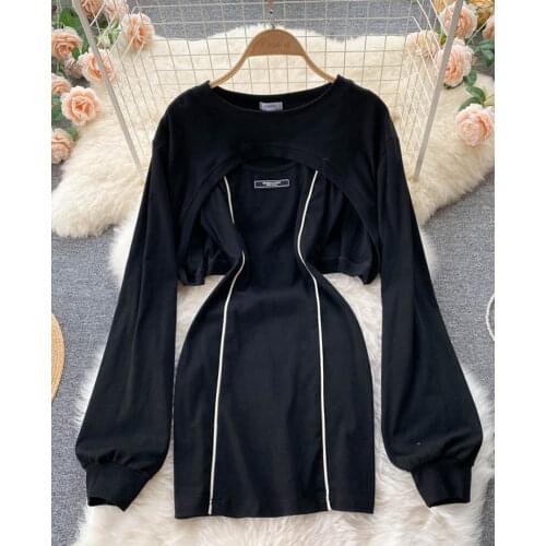 YuooMuoo Fashion Breathable Two Piece Set T Shirt Dress Women Designer Sweatshirt Casual Dress Female Streeetwear Autumn Dress