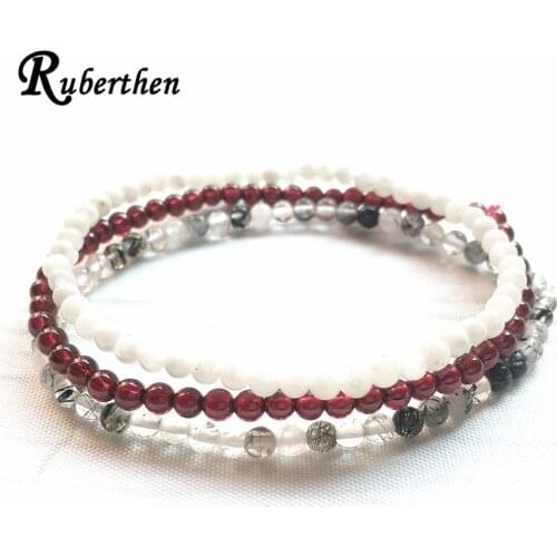 Ruberthen A Grade Moonstone Garnet Bracelet Set Trendy Rutilated Quarz Bracelet 4 mm Mini Gem Stone Energy Bracelets