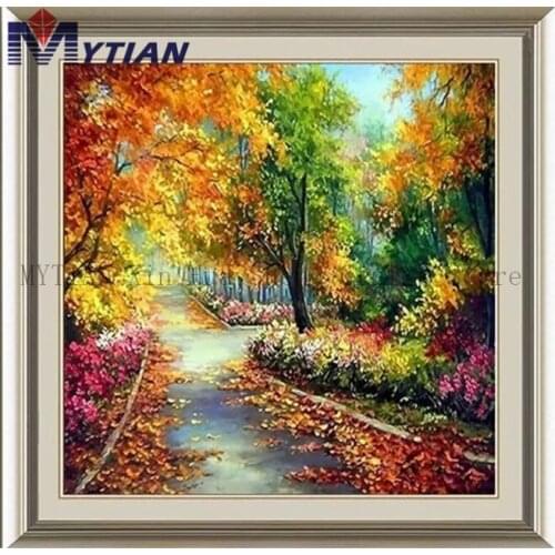 Autumn Maple Trees Diamond Painting Kit Full Square Round Drill Mosaic Art Rhinestone Princess Mountain Path Diamond Embroidery