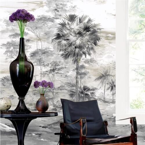 Custom Mural Wallpaper Hand Painted Black And White Woods Background Wall Painting