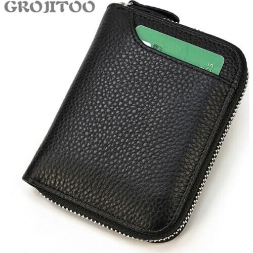 New leather change bag top layer cowhide black short Purse Pink cowhide zipper purse pocket