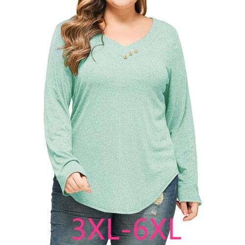 New 2021 spring autumn plus size tops for women large long sleeve loose casual blue black V neck button T-shirt 3XL 4XL 5XL 6XL