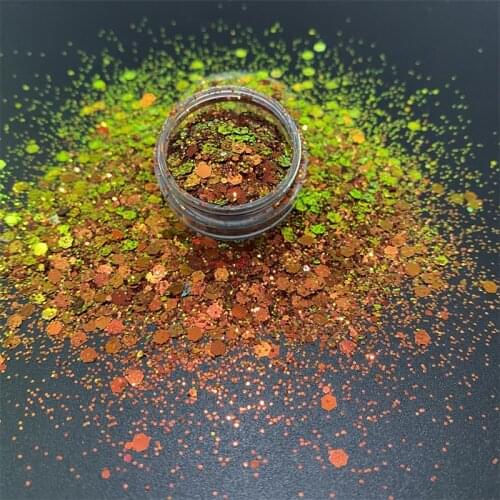 New Chameleon Yellow Green Hexagon Shaped Mixed Chunky Glitter Powder Shifting Color Glitter For Nail Art DIY Crafts Decorations