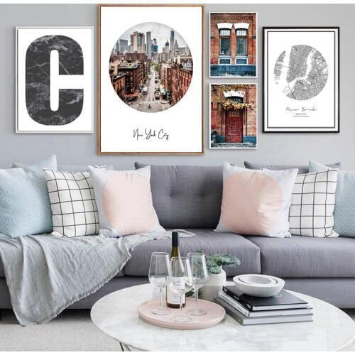 New Yourk City Landscape Picture Poster Nordic Decoration Building Map Wall Art Canvas Painting Pictures for Living Room