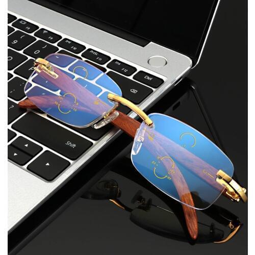 High Grade Rimless Multifocal Progressive Reading Glasses Women Men Anti-Blu-ray Hyperopia Presbyopia Eyeglasses Diopter+1.0+1.5