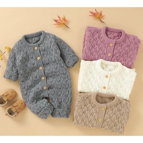 Ins solid color knitted sweater children jacket Newborn Baby Girls Boys Winter Warm Knit Outwear Sweater Romper Jumpsuit Coat Y4