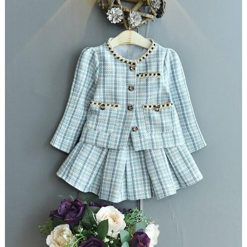 Fall Kids Clothing Girls Outfits Girls Suit 2021 Spring Autumn Long-sleeved Plaid Top +skirt Two-piece Sets Wholesale Clothing