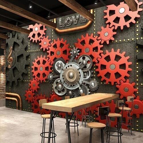 Custom Self-adhesive Wallpaper Retro Nostalgia Poster Gear KTV Bar Cafe Restaurant Background Wall Mural Sticker Papel De Parede