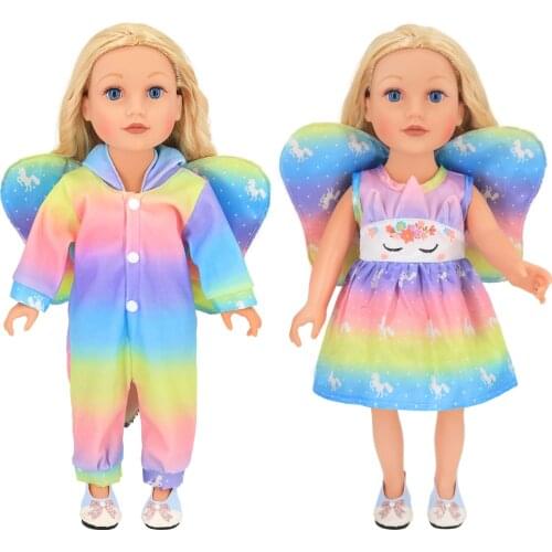 Rainbow Angel Unicorn Doll Clothes fit 18 Inch Girl American Doll & 43cm Newborn Baby Zapf Dolls Accessory Nenuco Dolls Clothing