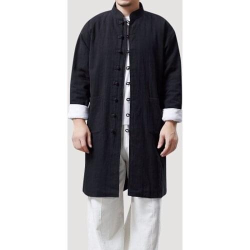 Men Linen Shirts Long Sleeve Chinese Style Mandarin Collar Traditional Kung Fu Clothes Social Long Shirt Men Clothing 2021 12107