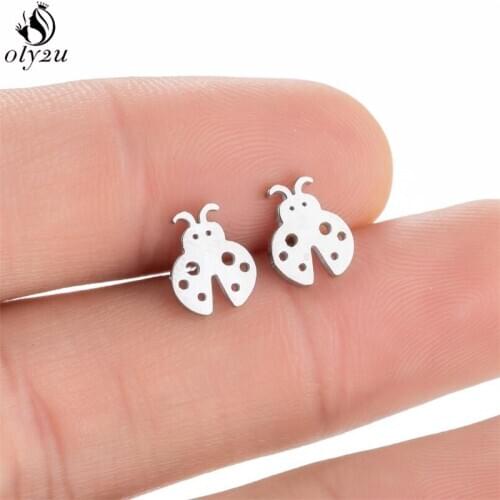 Cartoon Scarab Earring Tiny Stainless Steel Beetle Insect Stud Earrings for Girls Kids Simple Animal Ear Studs Aretes De Mujer