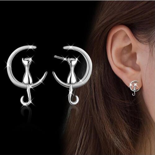 TJP Trendy Cat 925 Silver Earrings For Women Wedding Party Top Quality Gold Girl Stud Earrings Jewelry Hot Female Engagement