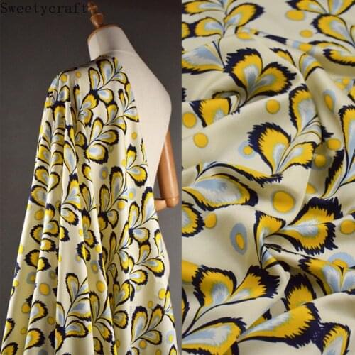 High-end Leaves Printed Silk Twill Satin Chiffon Fabric A little Stretch DIY Sewing Fashion Shirt Skirt Dress Womens Fabric