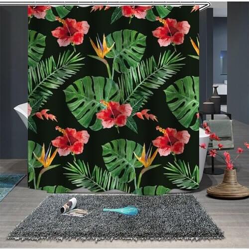 Custom Made Shower Curtain Bathroom Curtain Partition 1.5 x 1.8m 1.8 x 1.8m 1.8 x 2m Floral Palm Leaves Green