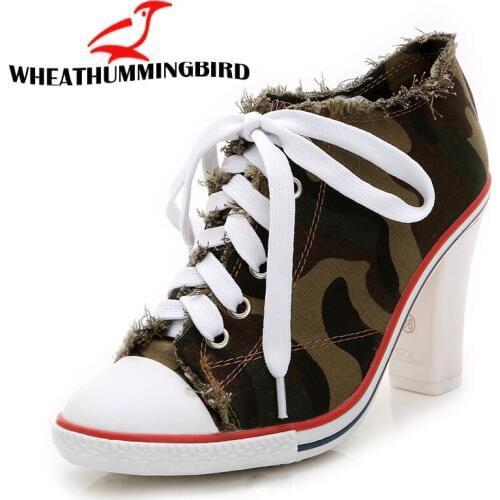 Women fashion canvas shoes denim sequined high heels zapatos lace up sexy high heels ladies shoes women canvas pumps MC-52