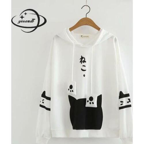 Womens Sweatshirts Spring Autumn Female Hoodies Clothing Pullovers Hooded Cartoon Cotton Loose Student Ladies Clothes H45