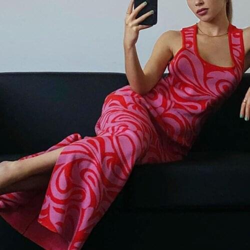 YiYiMiYu Backless 2021 Summer Y2K Midi Knit Dress Women Sleeveless Pink Off Shoulder Beach Split Party Sexy Bodycon Dresses