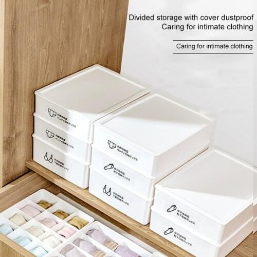 1/10/15 Grid Plastic Underwear Storage Box With Mark Closet Organizer Drawer For Underwear Socks Box Bra Organizer With Cover