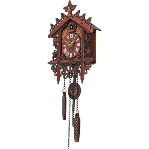1 Pcs Retro Vintage Wood Cuckoo Wall Clock Hanging Handcraft for Living Room Home Restaurant Cafe Hotel Decor Chic Swing Decor