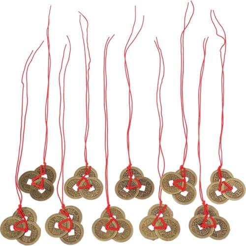 2Pcs/lot Chinese Feng Shui Coins Meaningful Fortune Coins Red Strings Wealth Lucky