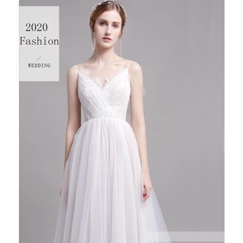 2020 Beach Summer Boho Wedding Dresses Sexy Backless Spaghetti Straps Tulle Lace Top Bohemian Bridal Gowns robes de mariée