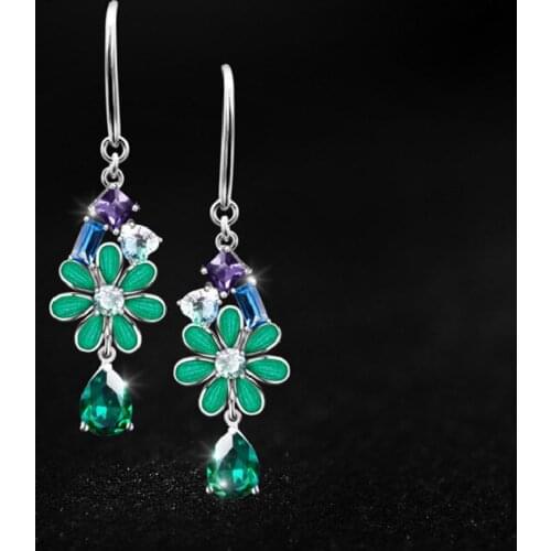 2021 New Enamel Craft 925 Sterling Silver Inlaid Natural Crystal Earrings Earrings Silver Jewelry