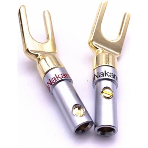 6/12 pieces pure copper gold-plated of Y/U banana plug set cable wire connector fork shovel speaker plug adapter audio terminal