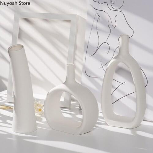Nordic White Ceramic Vase Creative Art Crafts Living Room Dried Flower Flower Arrangement Accessories Home Decoration Modern