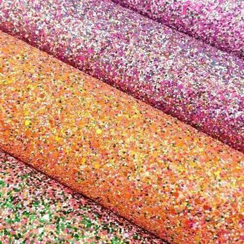 Shiny Multicolored Chunky Glitter Faux Leather Sheet Elastic Backing for Making Shoes/Wallets/Purse/Hair Bows/Crafts