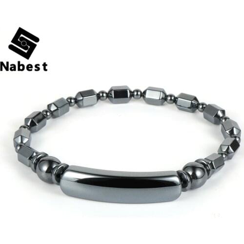 Men Women Natural Hematite Faces Beads Bracelet Hematite Geometric Charm Positive Energy Health Care Bangle Jewelry Gifts