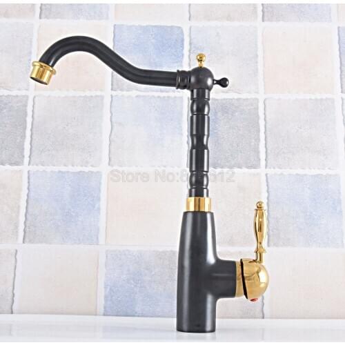 Black & Gold Color Brass Bathroom Kitchen Basin Sink Faucet Mixer Tap Swivel Spout Single Handle One Hole Deck Mounted tsf796