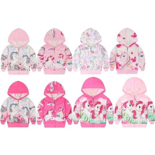 Children Little Girls Autumn Sweater Kids Outfits Unicorn Cotton Jacket Hooded Sport Wear For 3-8 Years