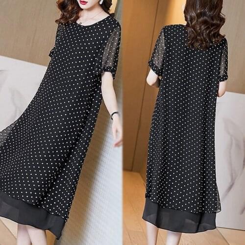 Elegant Polka Dot Women Dress Female Casual Short Sleeve Office Chiffon Dots Print Dresses A-line Vintage Clothing Vestidos Y304