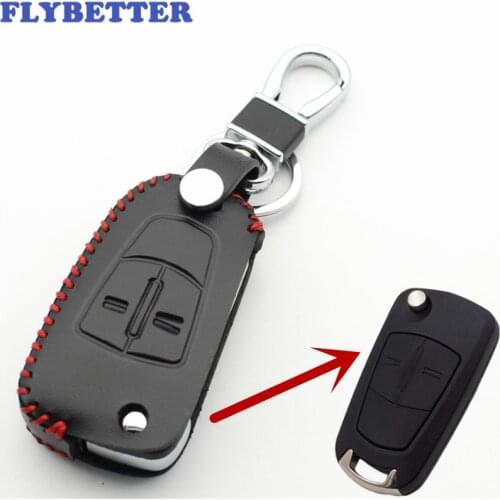 FLYBETTER Genuine Leather 2Button Flip Key Case Cover For Opel Corsa/Astra/Vectra/Zafira/Signum Car Styling L182
