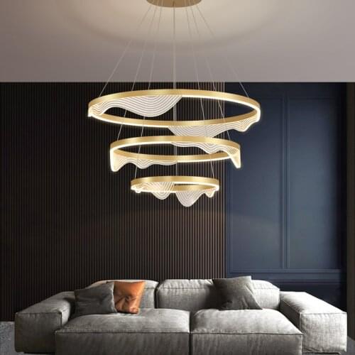 Coffee / Gold LED Chandelier Lighting Modern Luxury Dining Living Room Round Hanging Lamp Bedroom Indoor Aluminum Simple Fixture