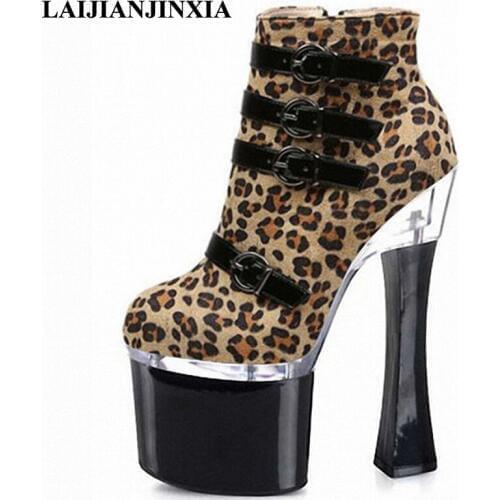LAIJIANJINXIA New Zip Sexy Party Queen Womens Sexy 18CM Square High Heel Platform Shoes Ankle Boots Dance Shoes