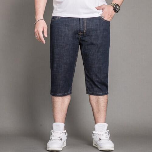 Summer Brand Stretch Thin high quality cotton Denim Jeans male Short Men Knee Length Soft black casual Shorts Plus Size 28-46