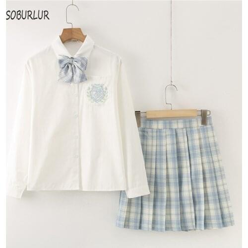 2021 Summer JK Set Basic Blouses Womens Shirt Tops Skirt Kawaii Anime Sexy Sweet Girl POLO Solid color Skirt Students