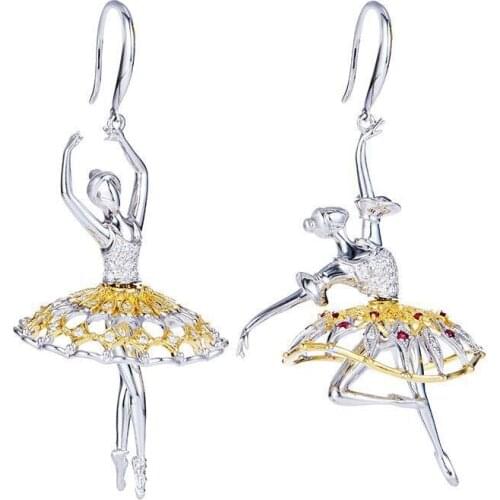 Trendy 925 Sterling Silver Earrings For Women Jewelry Charming Crystal Dancer Pendant Earrings Female Hooks Accessories On Ear