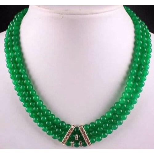 Fashion 3Rows 6mm Green Emerald 8mm Ruby Gemstone Round Beads Necklace17-19''AAA