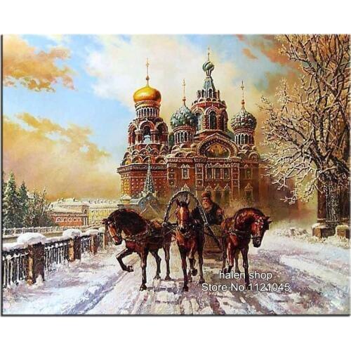 Needlework DIY 5D Diamond Painting Cross Stitch Kits castle carriage Square Drill Full Diamond Embroidery Home Decor VS219