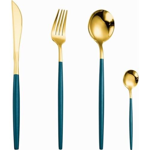 Complete Dinner Set Silverware Stainless Steel Cutlery Set Dessert Fork Spoon Knife Chopsticks Icespoon Tableware Dinnerware Set