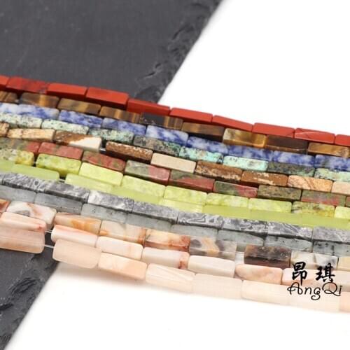 AngQi Natural Rectangle Loose Beads Lapis Amethysts Yellow Jades Red Quartz DIY Accessorise 4x13mm Pick Size For Jewelry Making