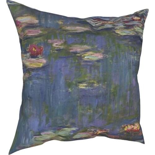 Monet Water Lilies Purple Green Pillowcover Home Decor Art Painting Cushion Cover Throw Pillow for Home Double-sided Printing
